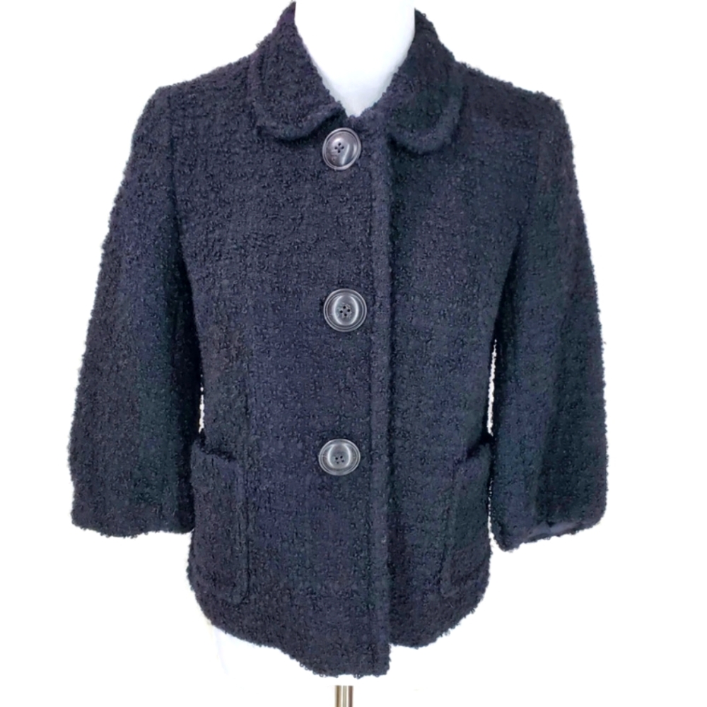 J. Crew Black Wool Boucle MCM Retro Jackie O Evening Cropped Jacket Coat Size 4